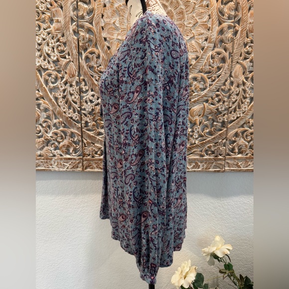Lucky Brand Blue w/ Purple Floral, Boho Peasant Blouse- size L - Picture 6 of 13